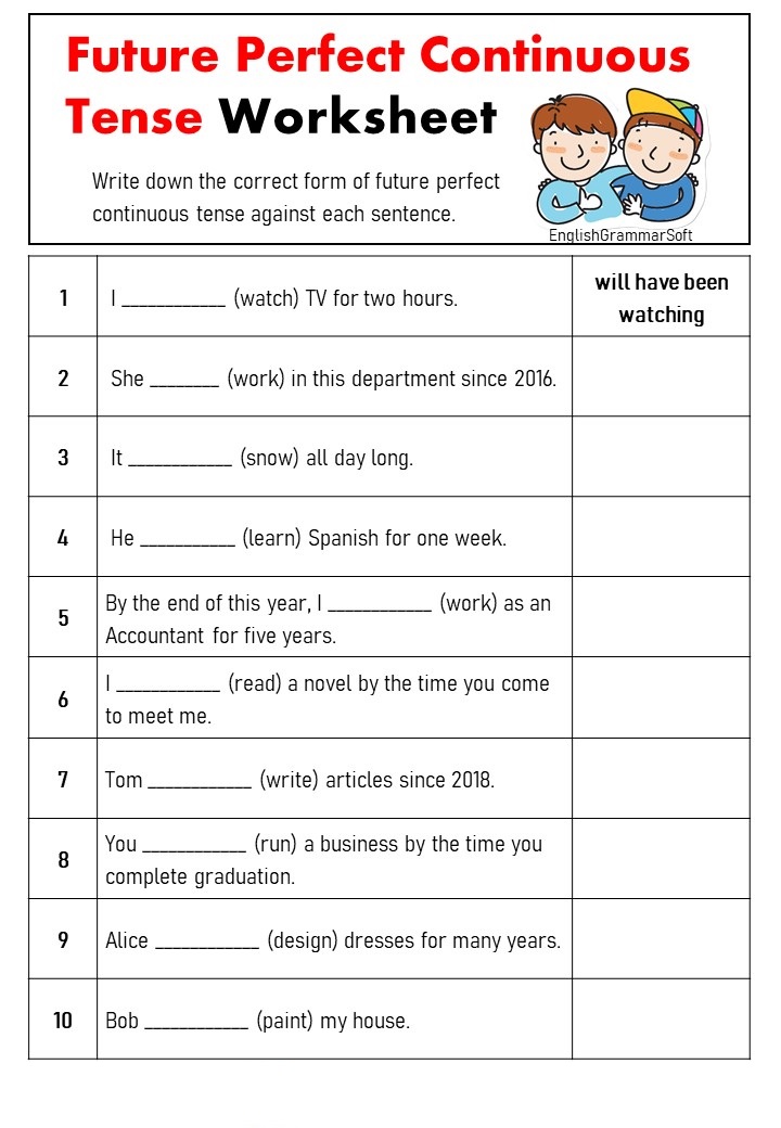 Future Perfect Continuous Worksheet