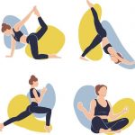 A set of illustrations of a girl doing yoga